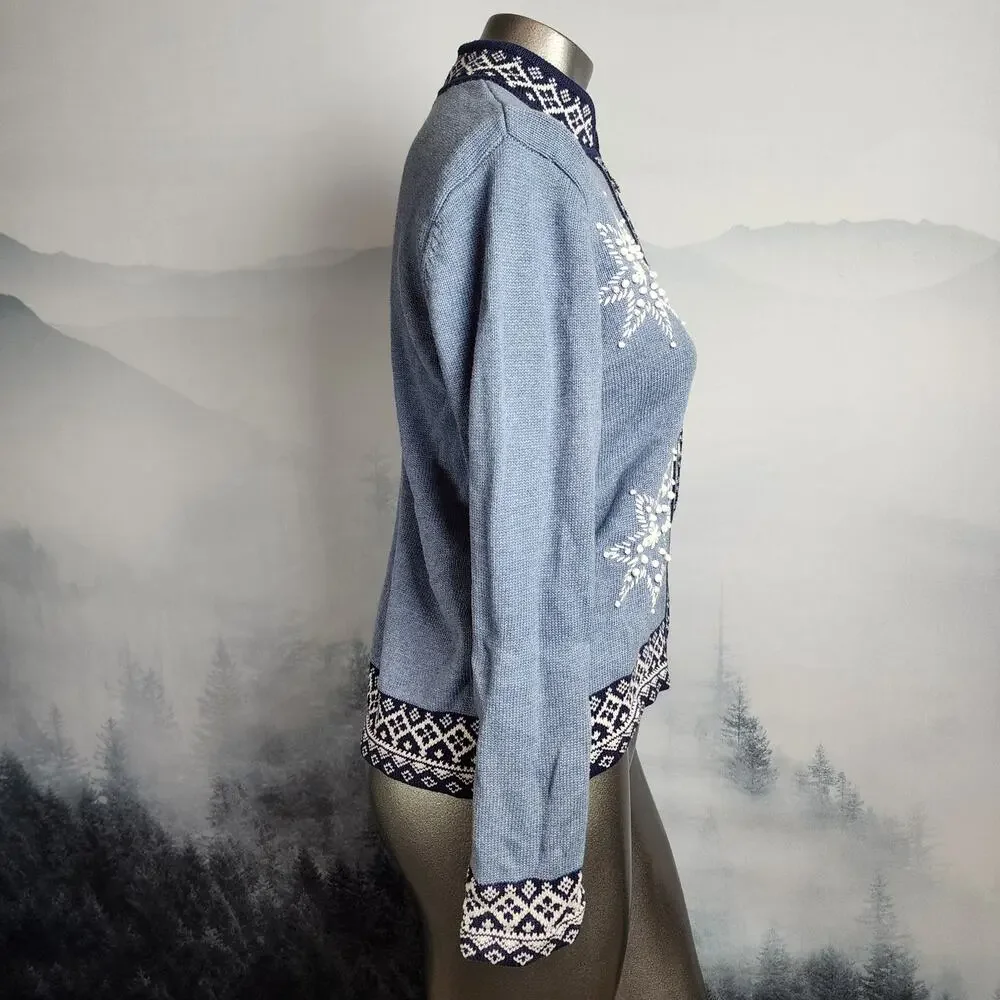 Vintage The TOG Shop Blue Snowflake Winter / Christmas Cardigan | Women's PS